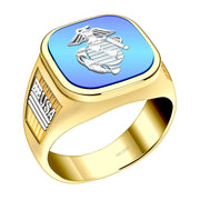 Men's 14k Yellow Gold US Marine Corps Military Ring Band - US Jewels