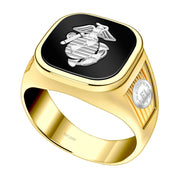 Men's 14k Yellow Gold US Marine Corps Military Ring Band - US Jewels
