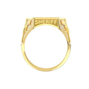 Men's 14K Yellow, White or Two Tone Gold Solid Back Sheriff Ring - US Jewels
