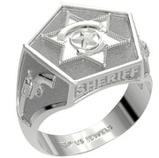 Men's 14K Yellow, White or Two Tone Gold Solid Back Sheriff Ring - US Jewels