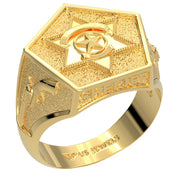 Men's 14K Yellow, White or Two Tone Gold Solid Back Sheriff Ring - US Jewels