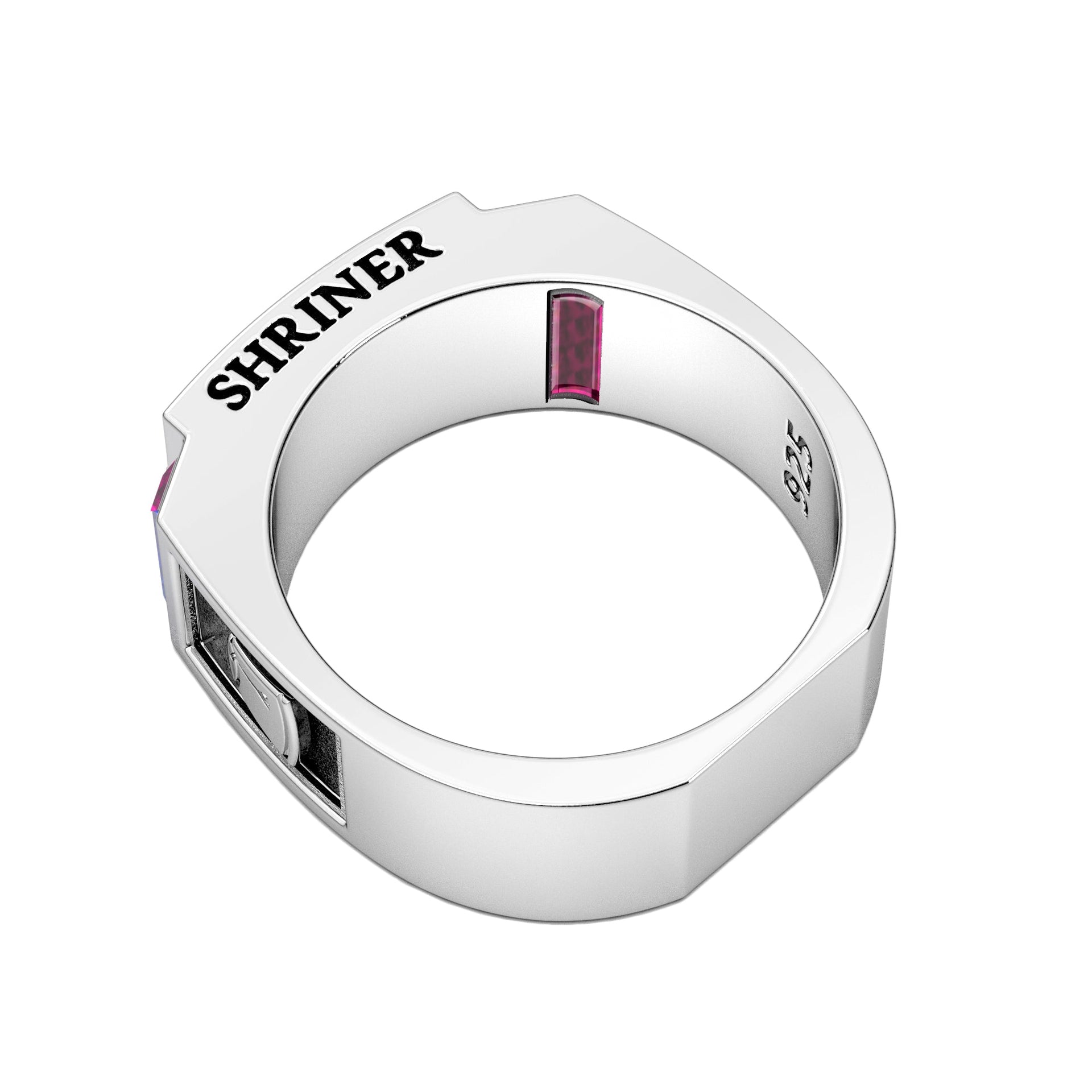 Men's 8mm 925 Sterling Silver Shriner Genuine Red Garnet Masonic Ring - US Jewels