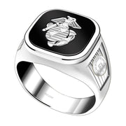 Men's 925 Sterling Silver & 14k US Marine Corps Military Ring Band - US Jewels