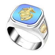 Men's 925 Sterling Silver & 14k US Marine Corps Military Ring Band - US Jewels