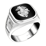 Men's 925 Sterling Silver & 14k US Marine Corps Military Ring Band - US Jewels