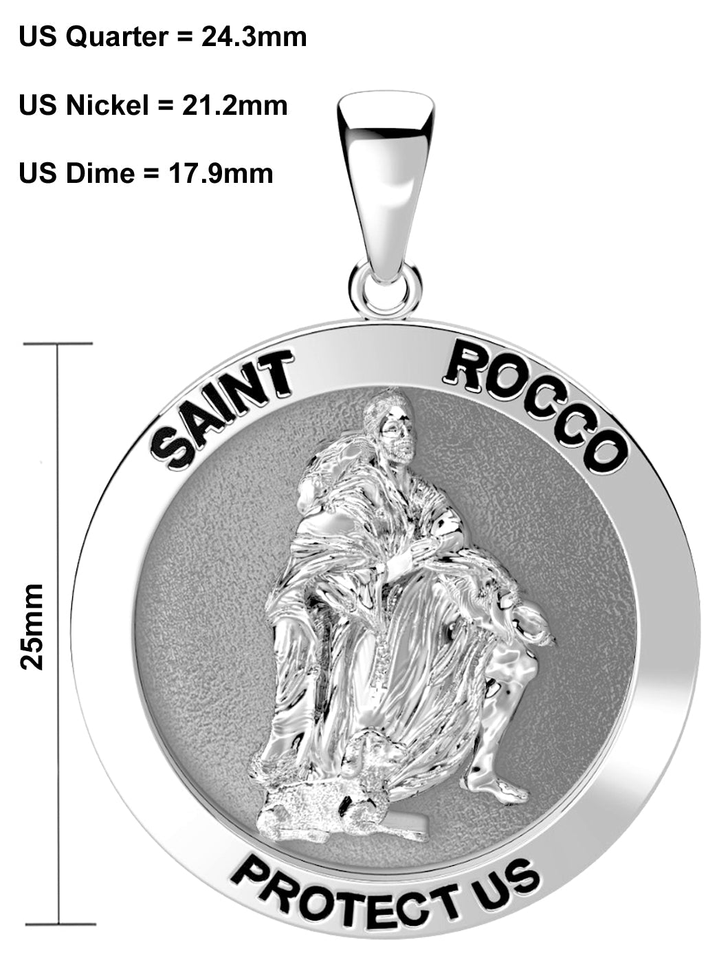Men's 925 Sterling Silver 1in Saint Rocco Antique Finish Pendant Necklace, 25mm - US Jewels