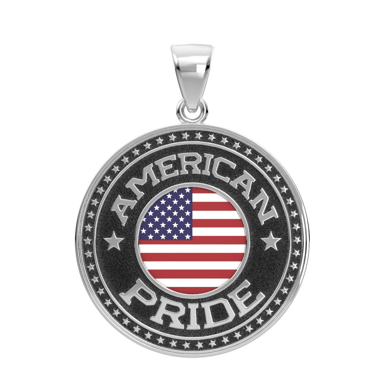 Men's 925 Sterling Silver American Pride Medal Pendant Necklace with Flag, 33mm - US Jewels