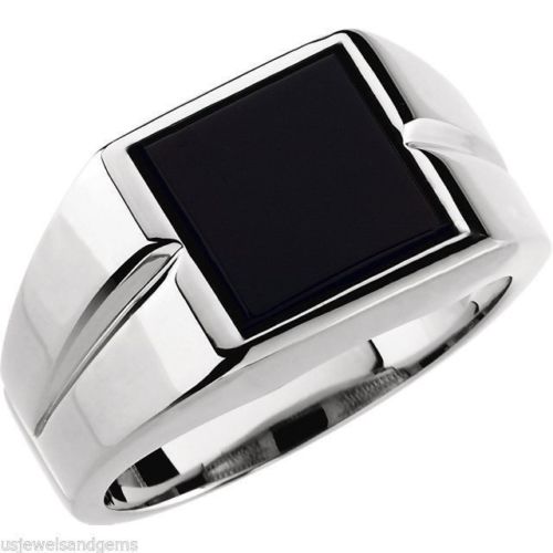 Men's 925 Sterling Silver Genuine Black Onyx Open Back Ring - US Jewels
