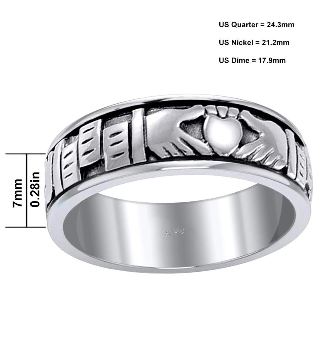 Men's 925 Sterling Silver Irish Celtic Claddagh Spinner Ring Band - US Jewels