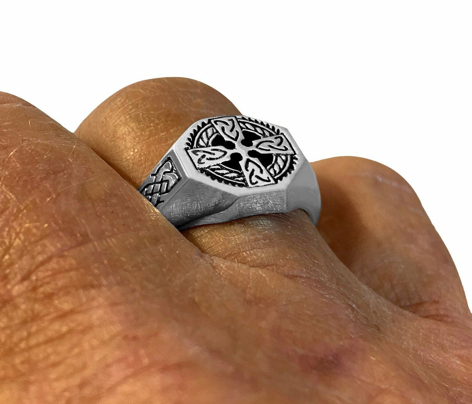 Men's 925 Sterling Silver Irish Celtic Cross Ring - US Jewels