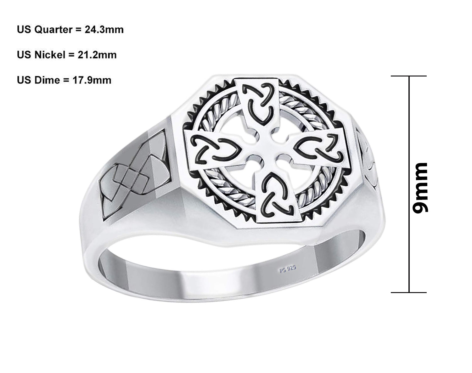 Men's 925 Sterling Silver Irish Celtic Cross Ring - US Jewels