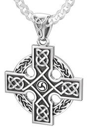 Men's 925 Sterling Silver Irish Celtic Knotwork Cross Pendant Necklace, 32mm - US Jewels