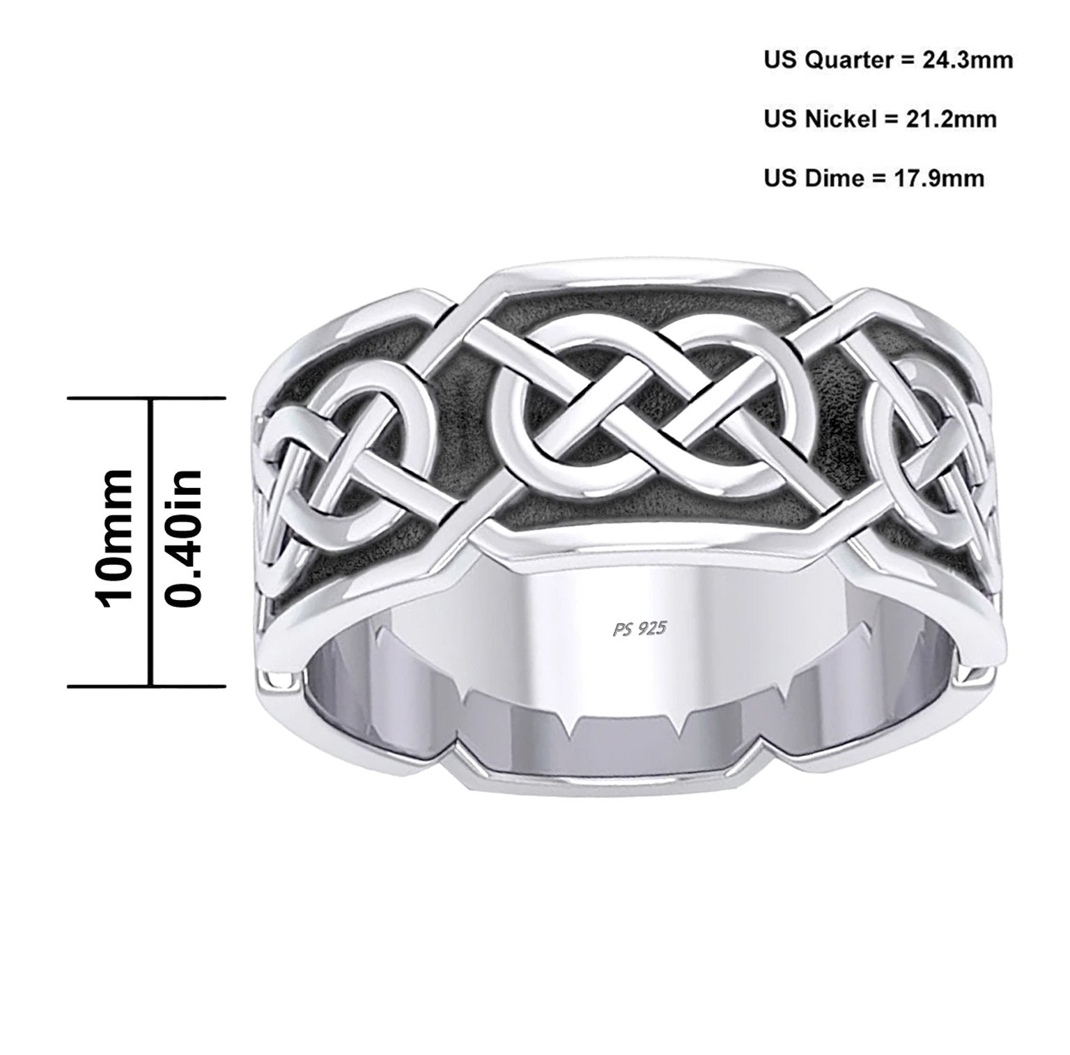 Men's 925 Sterling Silver Irish Celtic Knotwork Ring Band - US Jewels