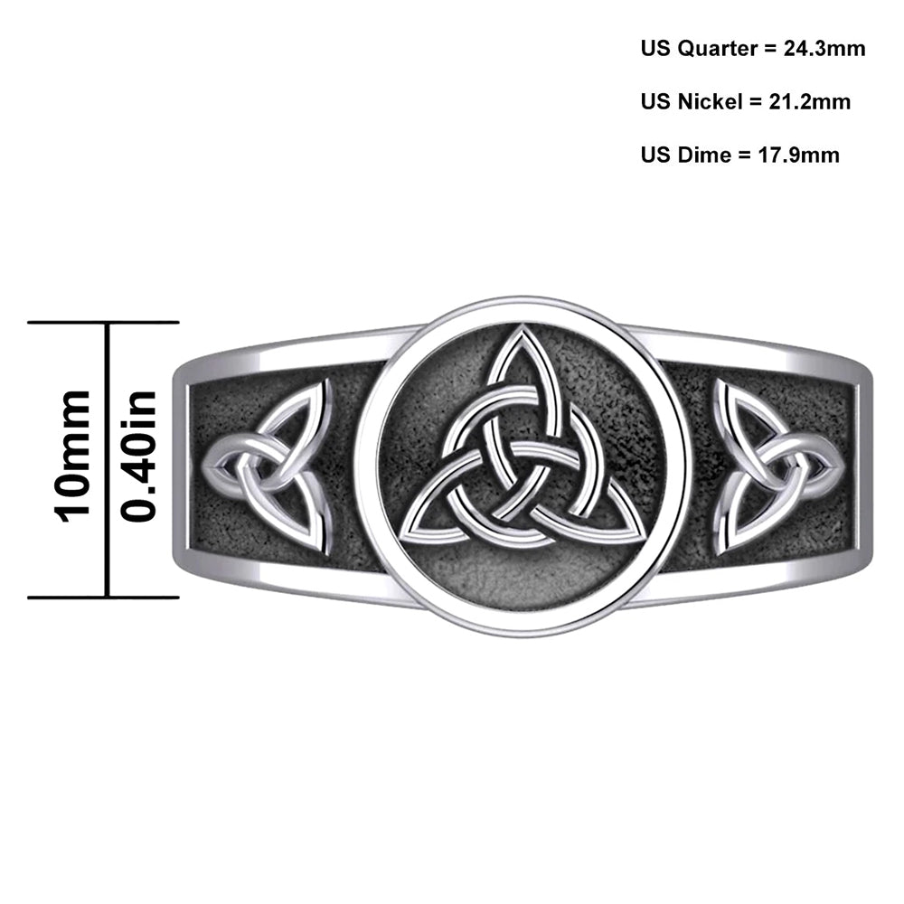 Men's 925 Sterling Silver Irish Celtic Trinity & Triquetra Knots Ring Band - US Jewels