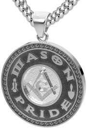 Men's 925 Sterling Silver Mason Pride Medal Pendant Necklace, 33mm - US Jewels