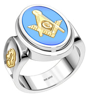 Men's 925 Sterling Silver Masonic Solid Back Ring - US Jewels