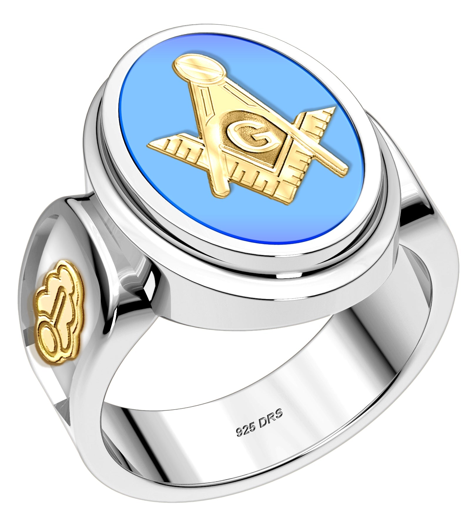 Men's 925 Sterling Silver Masonic Solid Back Ring - US Jewels