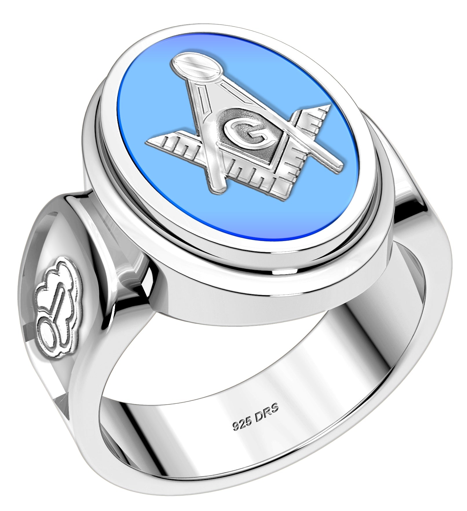Men's 925 Sterling Silver Masonic Solid Back Ring - US Jewels