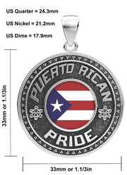 Men's 925 Sterling Silver Puerto Rican Pride Medal Pendant Necklace with Flag, 33mm - US Jewels