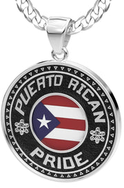 Men's 925 Sterling Silver Puerto Rican Pride Medal Pendant Necklace with Flag, 33mm - US Jewels
