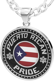 Men's 925 Sterling Silver Puerto Rican Pride Medal Pendant Necklace with Flag, 33mm - US Jewels