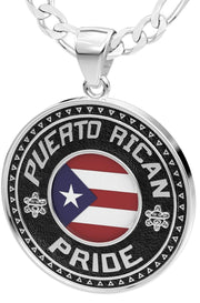Men's 925 Sterling Silver Puerto Rican Pride Medal Pendant Necklace with Flag, 33mm - US Jewels
