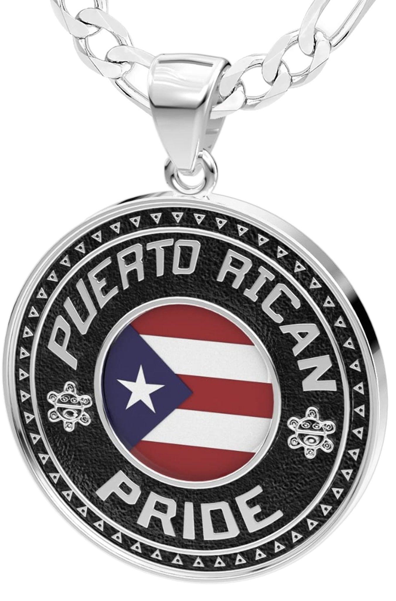 Men's 925 Sterling Silver Puerto Rican Pride Medal Pendant Necklace with Flag, 33mm - US Jewels