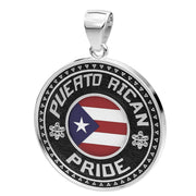 Men's 925 Sterling Silver Puerto Rican Pride Medal Pendant Necklace with Flag, 33mm - US Jewels