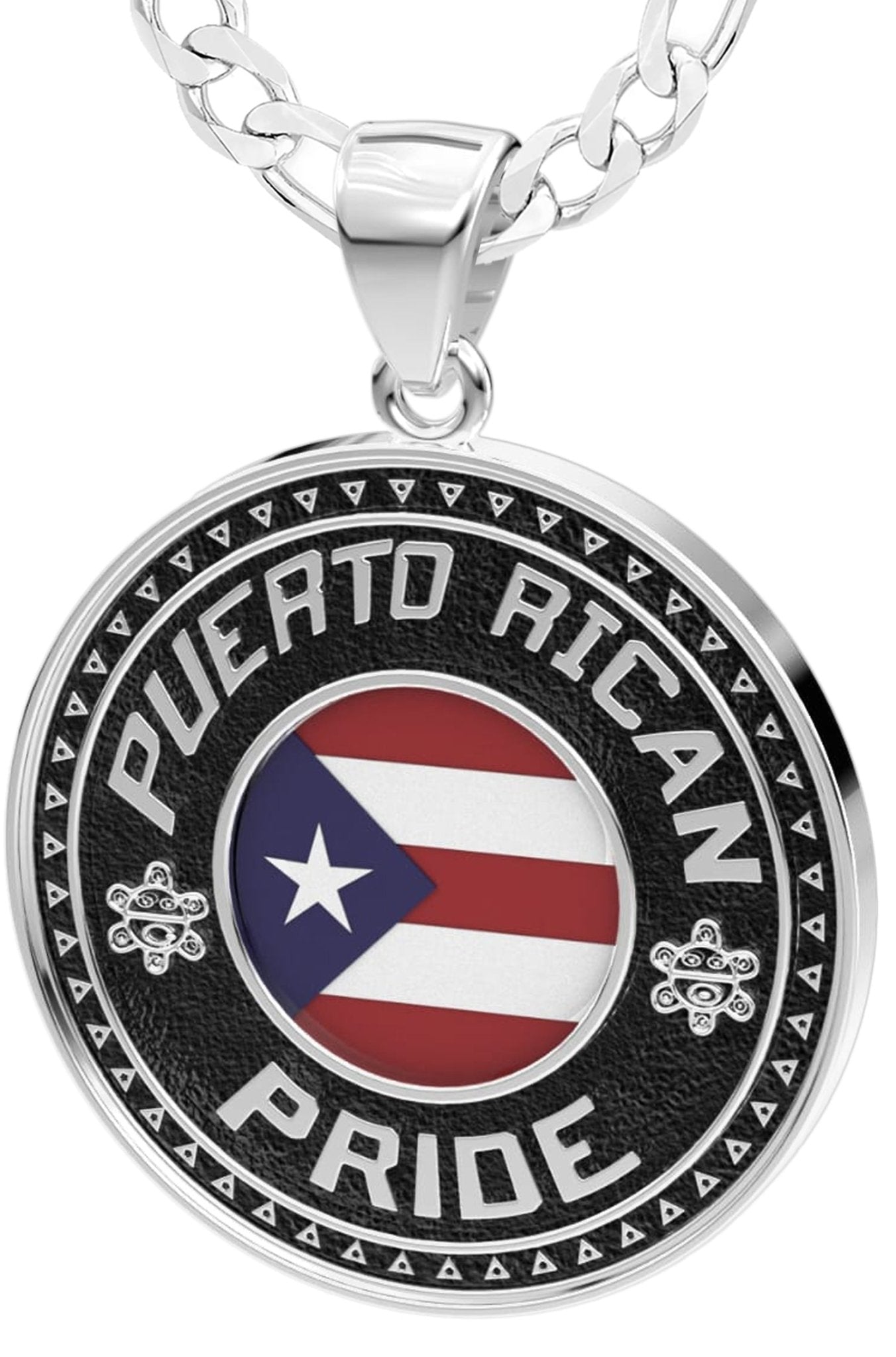 Men's 925 Sterling Silver Puerto Rican Pride Medal Pendant Necklace with Flag, 33mm - US Jewels