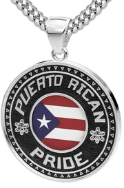 Men's 925 Sterling Silver Puerto Rican Pride Medal Pendant Necklace with Flag, 33mm - US Jewels
