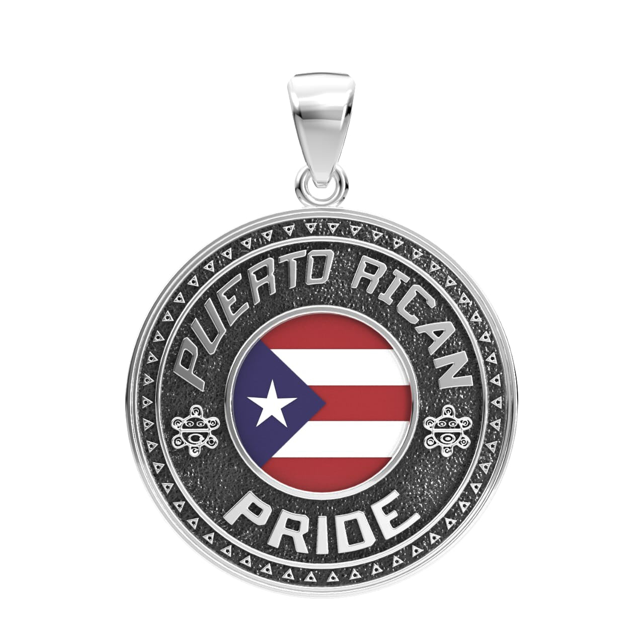 Men's 925 Sterling Silver Puerto Rican Pride Medal Pendant Necklace with Flag, 33mm - US Jewels