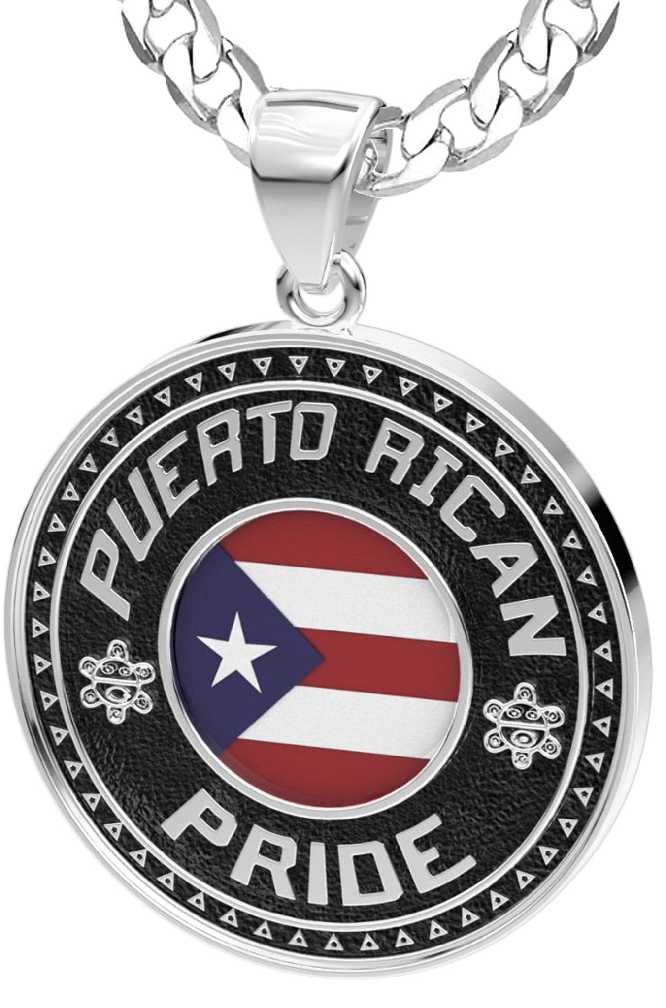Men's 925 Sterling Silver Puerto Rican Pride Medal Pendant Necklace with Flag, 33mm - US Jewels