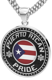 Men's 925 Sterling Silver Puerto Rican Pride Medal Pendant Necklace with Flag, 33mm - US Jewels
