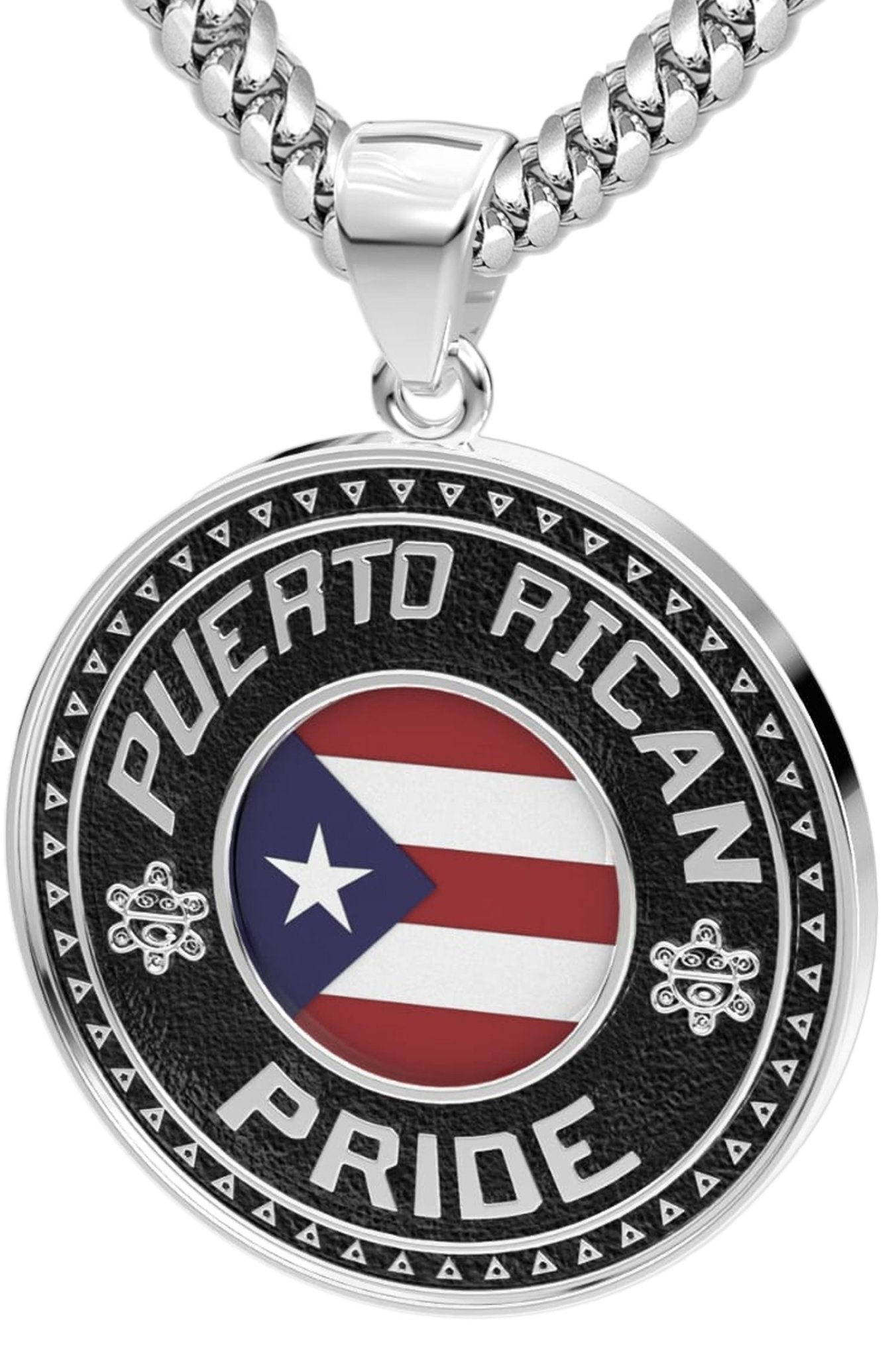 Men's 925 Sterling Silver Puerto Rican Pride Medal Pendant Necklace with Flag, 33mm - US Jewels