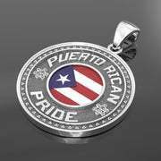 Men's 925 Sterling Silver Puerto Rican Pride Medal Pendant Necklace with Flag, 33mm - US Jewels