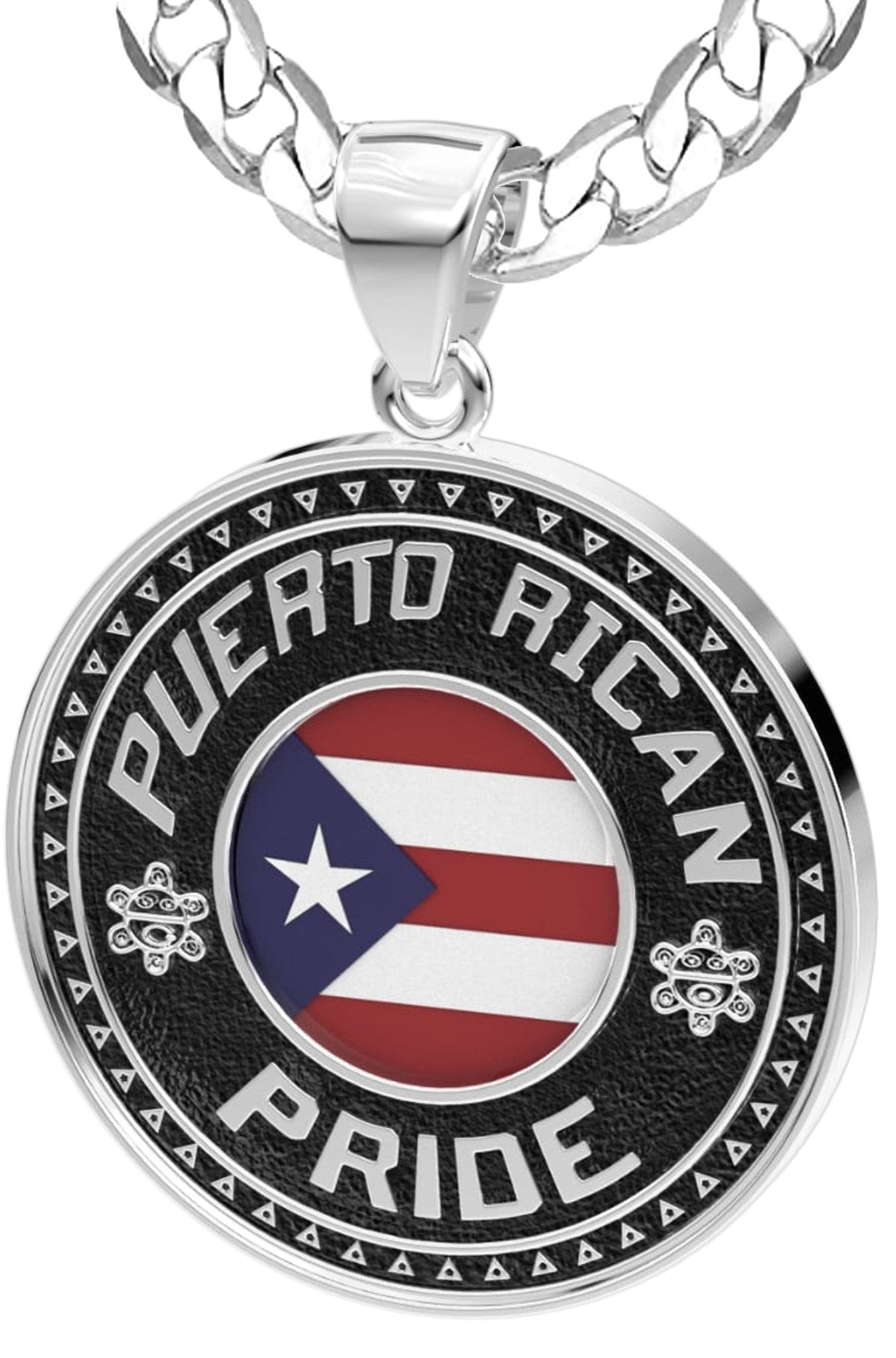 Men's 925 Sterling Silver Puerto Rican Pride Medal Pendant Necklace with Flag, 33mm - US Jewels