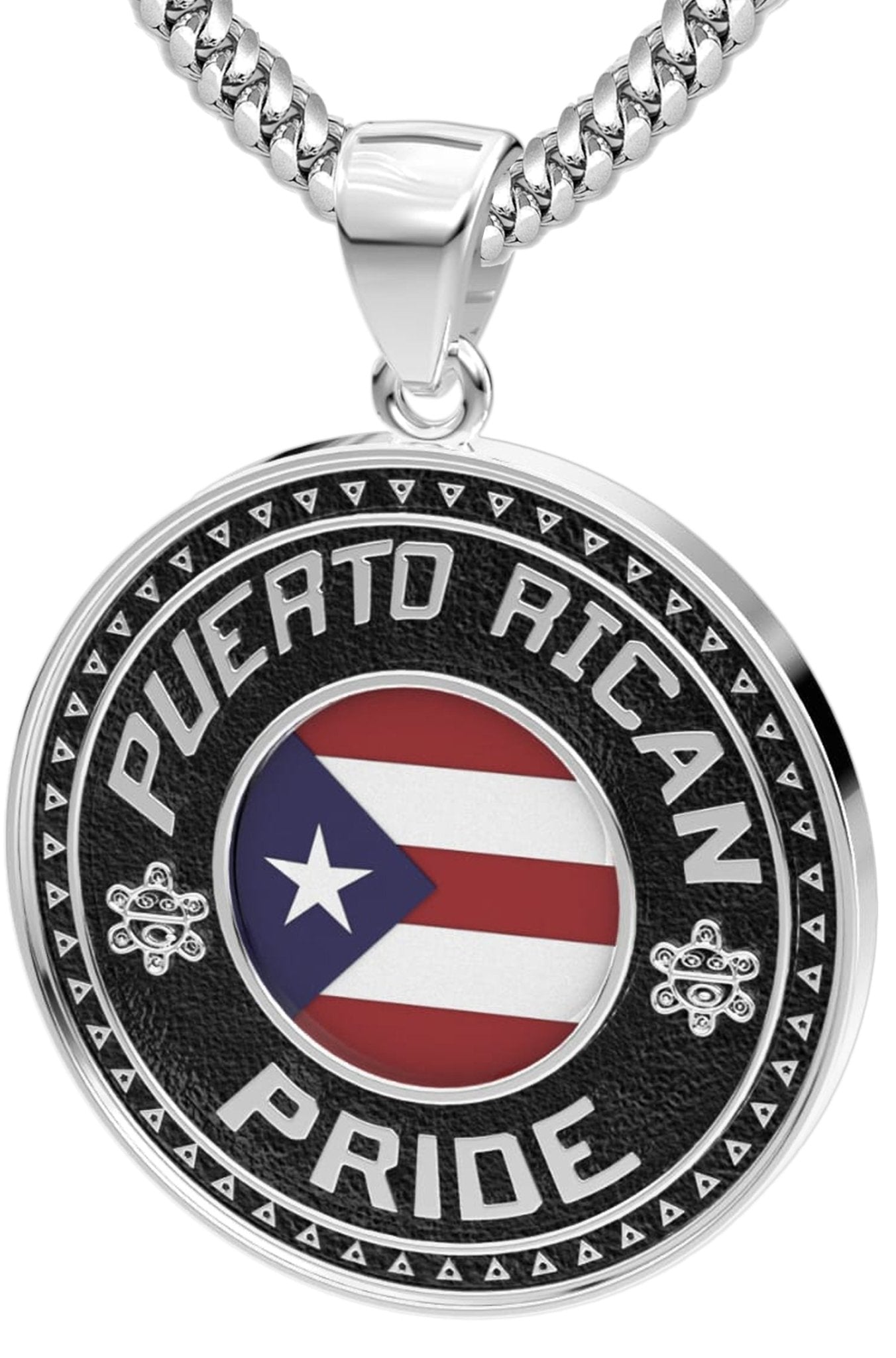 Men's 925 Sterling Silver Puerto Rican Pride Medal Pendant Necklace with Flag, 33mm - US Jewels