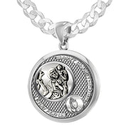 Men's 925 Sterling Silver Round Saint Christopher Round Polished Finish Pendant Necklace, 25mm - US Jewels