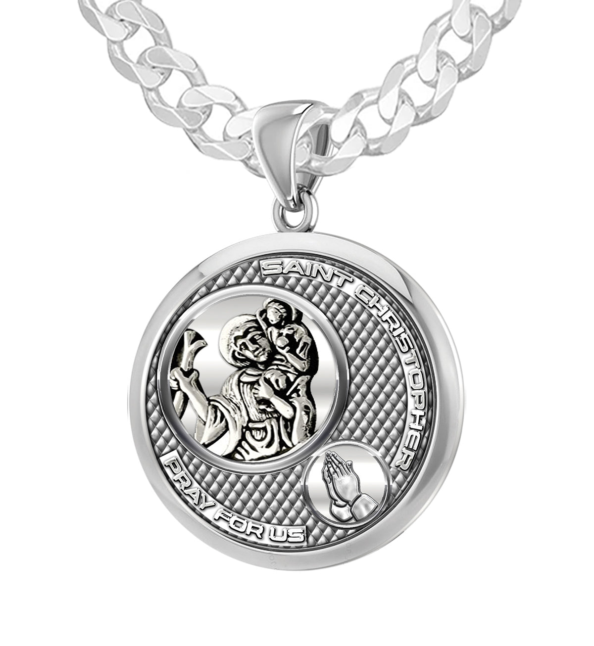 Men's 925 Sterling Silver Round Saint Christopher Round Polished Finish Pendant Necklace, 25mm - US Jewels