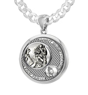 Men's 925 Sterling Silver Round Saint Christopher Round Polished Finish Pendant Necklace, 25mm - US Jewels