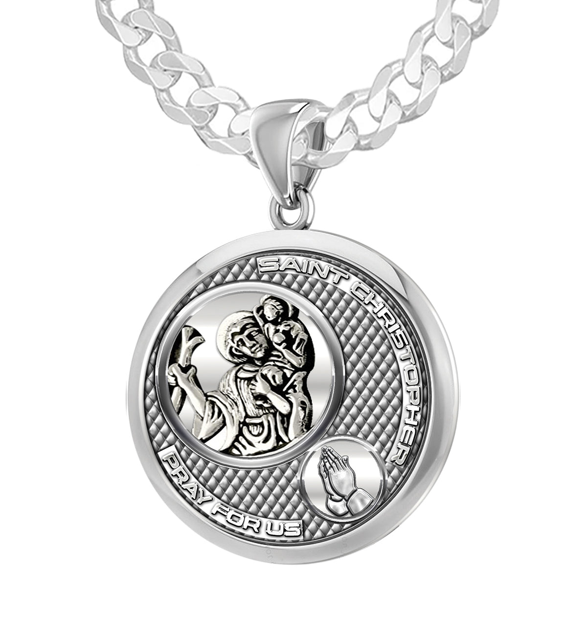 Men's 925 Sterling Silver Round Saint Christopher Round Polished Finish Pendant Necklace, 25mm - US Jewels