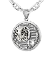 Men's 925 Sterling Silver Round Saint Christopher Round Polished Finish Pendant Necklace, 25mm - US Jewels