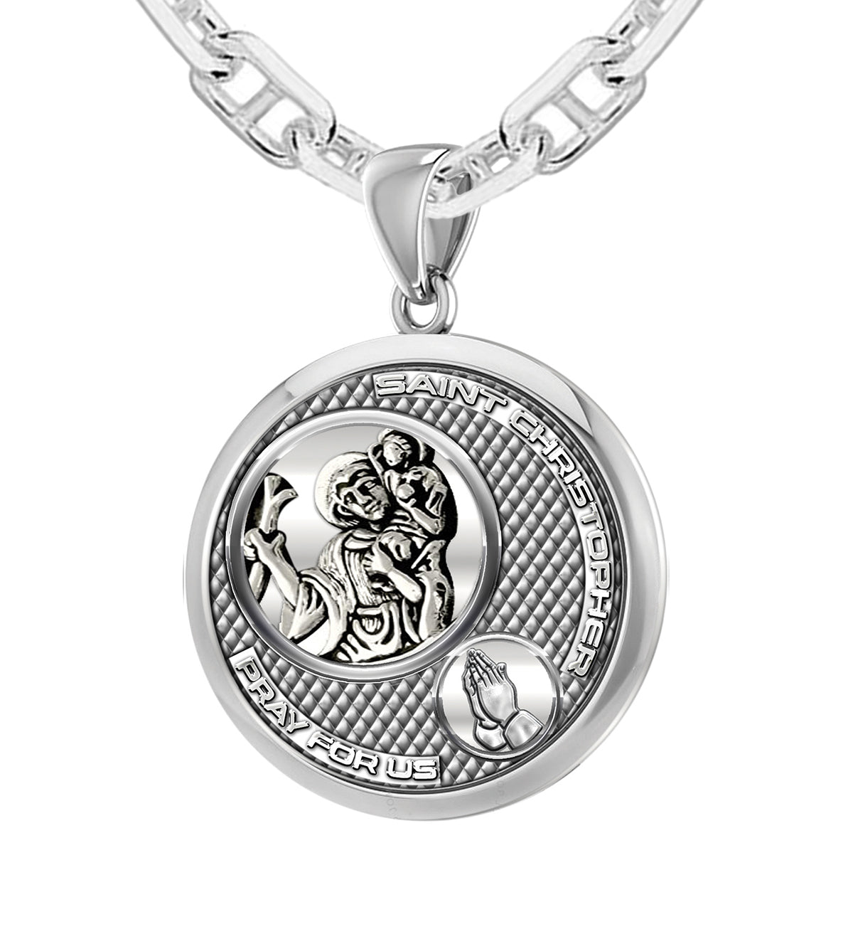 Men's 925 Sterling Silver Round Saint Christopher Round Polished Finish Pendant Necklace, 25mm - US Jewels