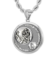 Men's 925 Sterling Silver Round Saint Christopher Round Polished Finish Pendant Necklace, 25mm - US Jewels