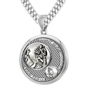 Men's 925 Sterling Silver Round Saint Christopher Round Polished Finish Pendant Necklace, 25mm - US Jewels