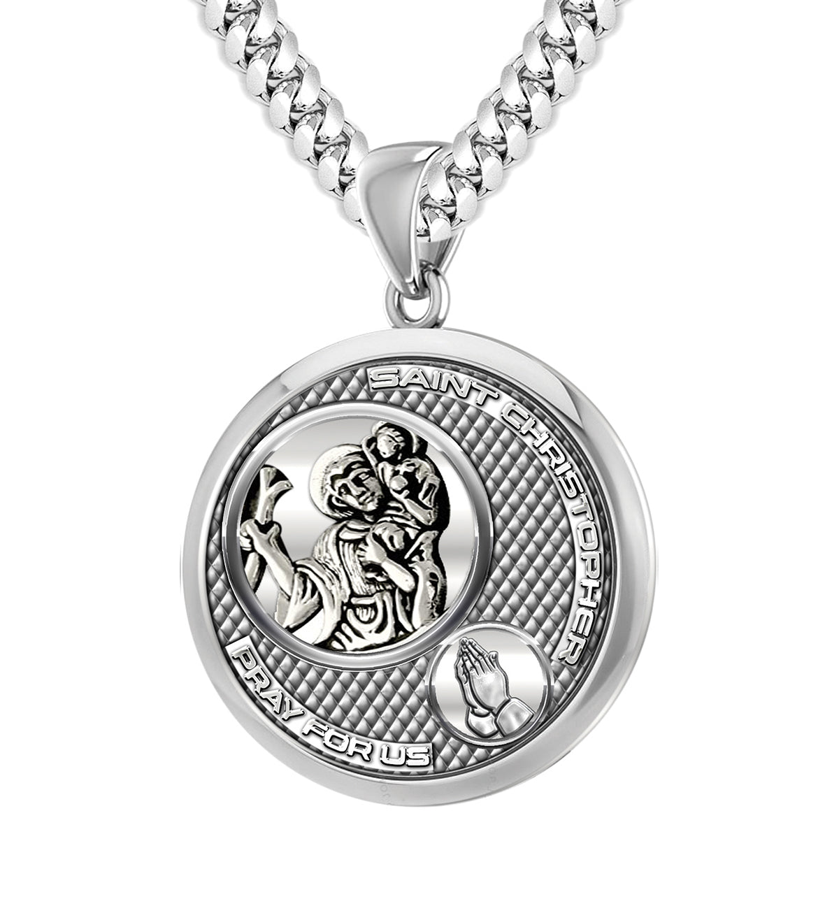 Men's 925 Sterling Silver Round Saint Christopher Round Polished Finish Pendant Necklace, 25mm - US Jewels