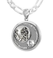 Men's 925 Sterling Silver Round Saint Christopher Round Polished Finish Pendant Necklace, 25mm - US Jewels