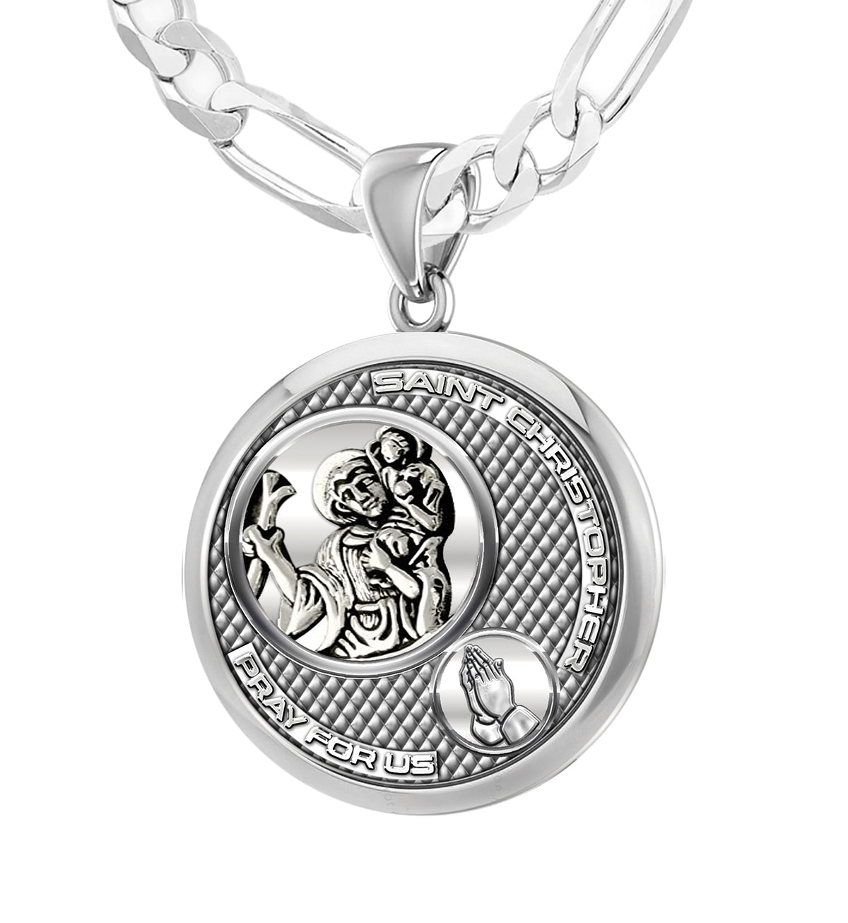 Men's 925 Sterling Silver Round Saint Christopher Round Polished Finish Pendant Necklace, 25mm - US Jewels