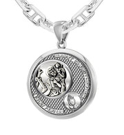 Men's 925 Sterling Silver Round Saint Christopher Round Polished Finish Pendant Necklace, 25mm - US Jewels