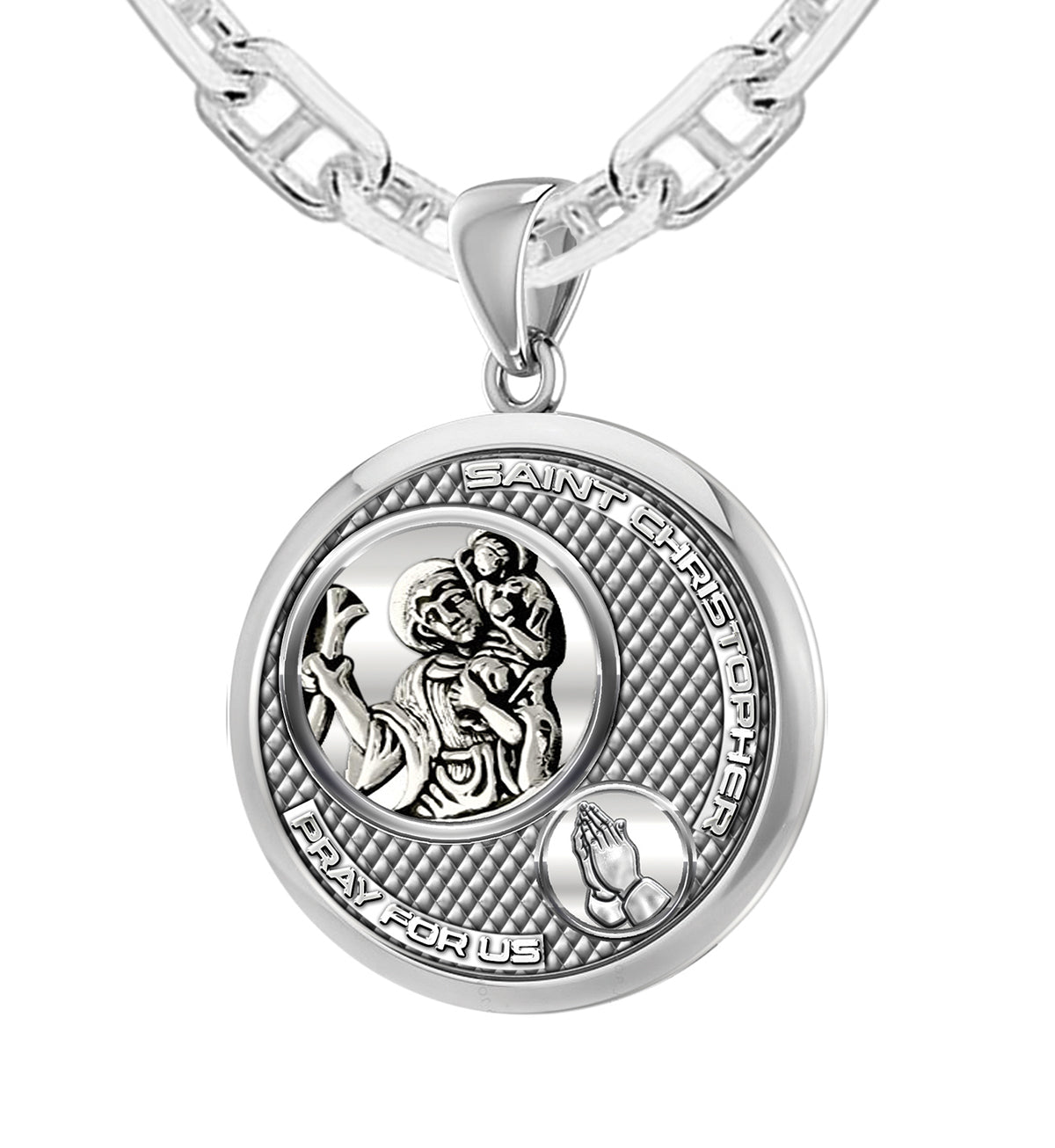 Men's 925 Sterling Silver Round Saint Christopher Round Polished Finish Pendant Necklace, 25mm - US Jewels